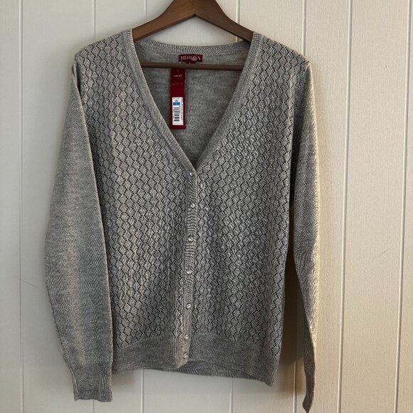 NWT Womens Shimmer Metallic Gray Long Sleeve Cardigan - Size L - Picture 1 of 7